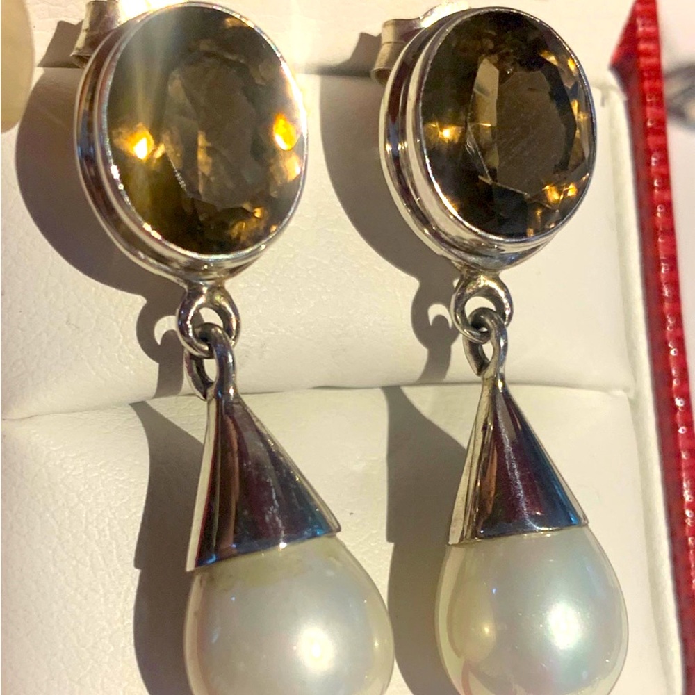 Beautiful Sterling Silver Smokey Topaz Earrings Made in India